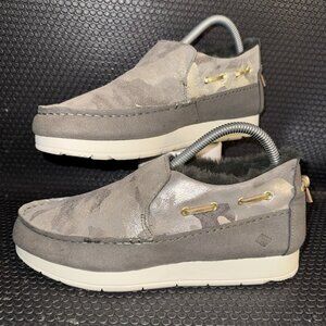 Sperry Moc-Sider Suede Slip-On Camo Green Gold Comfort Shoes Women’s Size 7.5M